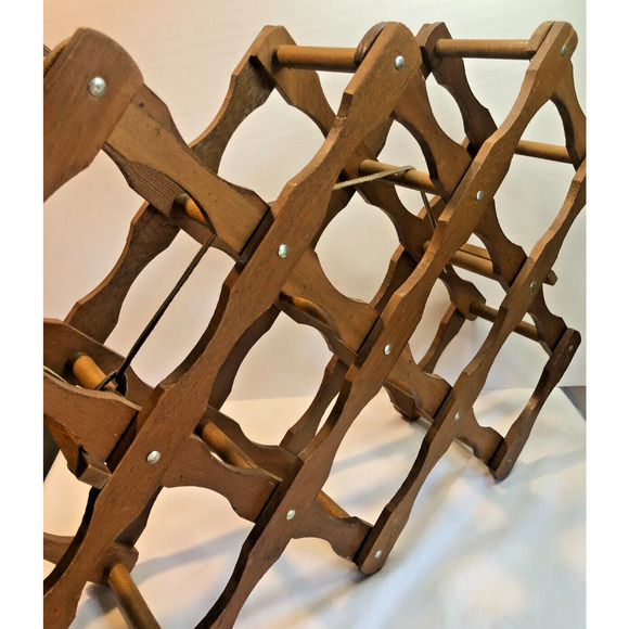 Vintage Wine Rack Accordion Wood Wall Rack Cottage Core Modern Farmhouse MCM - Picture 2 of 4